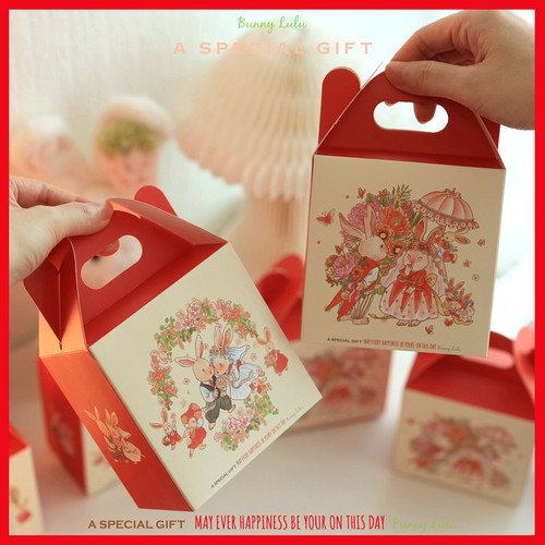 复古手绘插画白卡纸兔子婚礼