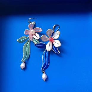 国风古典手工缠花耳环古风汉服珍珠耳饰耳圈耳扣防过敏无耳洞耳夹