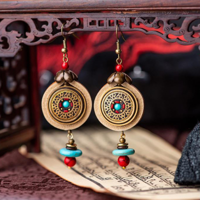 牛皮松石耳环女尼泊尔珠异域复古