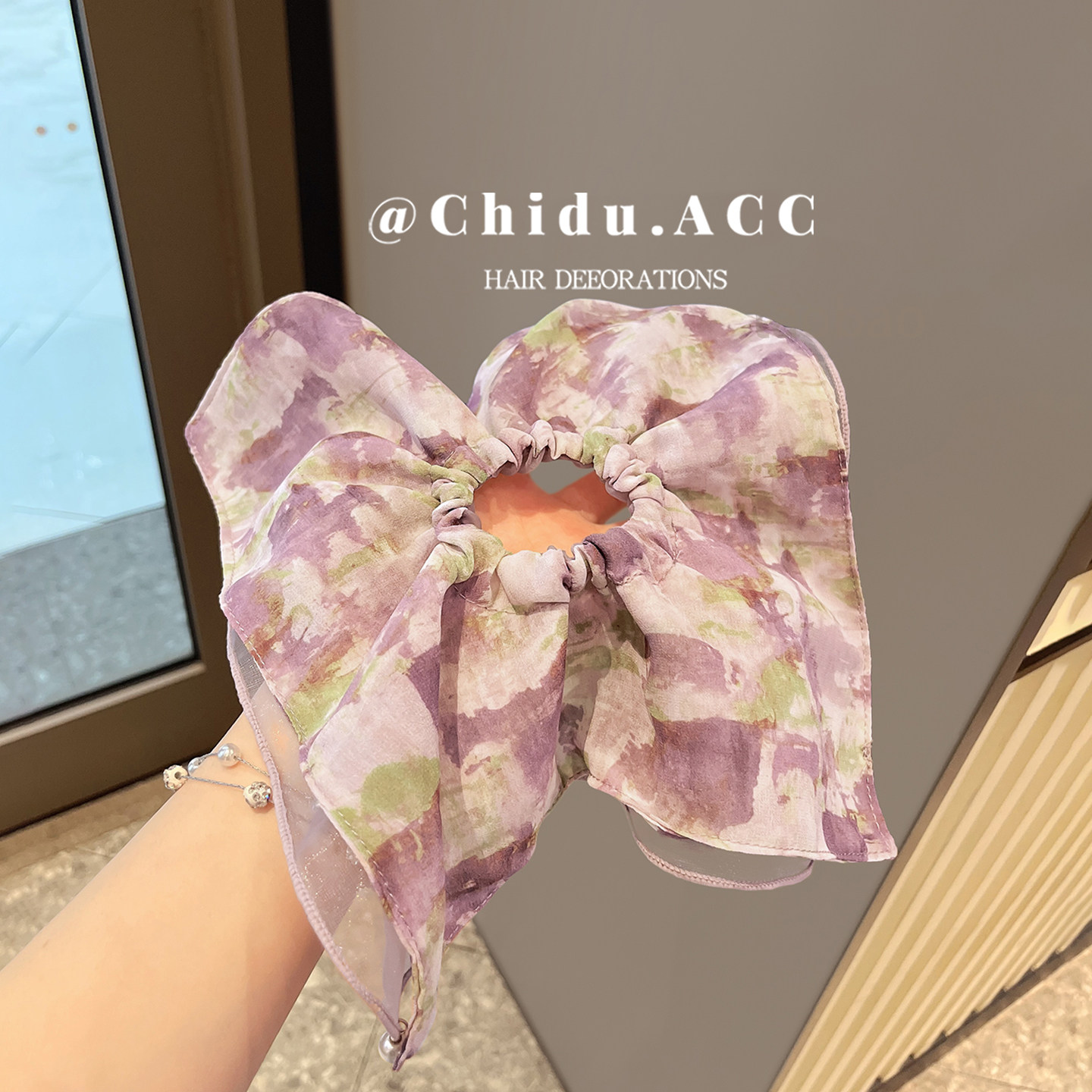 韩国真丝大肠发圈女发绳轻奢碎花田园风扎头发皮筋方巾款头绳头饰
