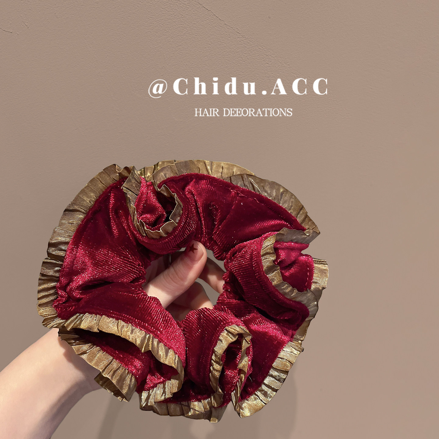 酒红色丝绒褶皱边大肠发圈女高级感扎头发百搭发绳慵懒风圣诞头饰,饰品/流行首饰/时尚饰品新,发饰,淘宝优惠券,粉丝福利购,淘宝优惠卷
