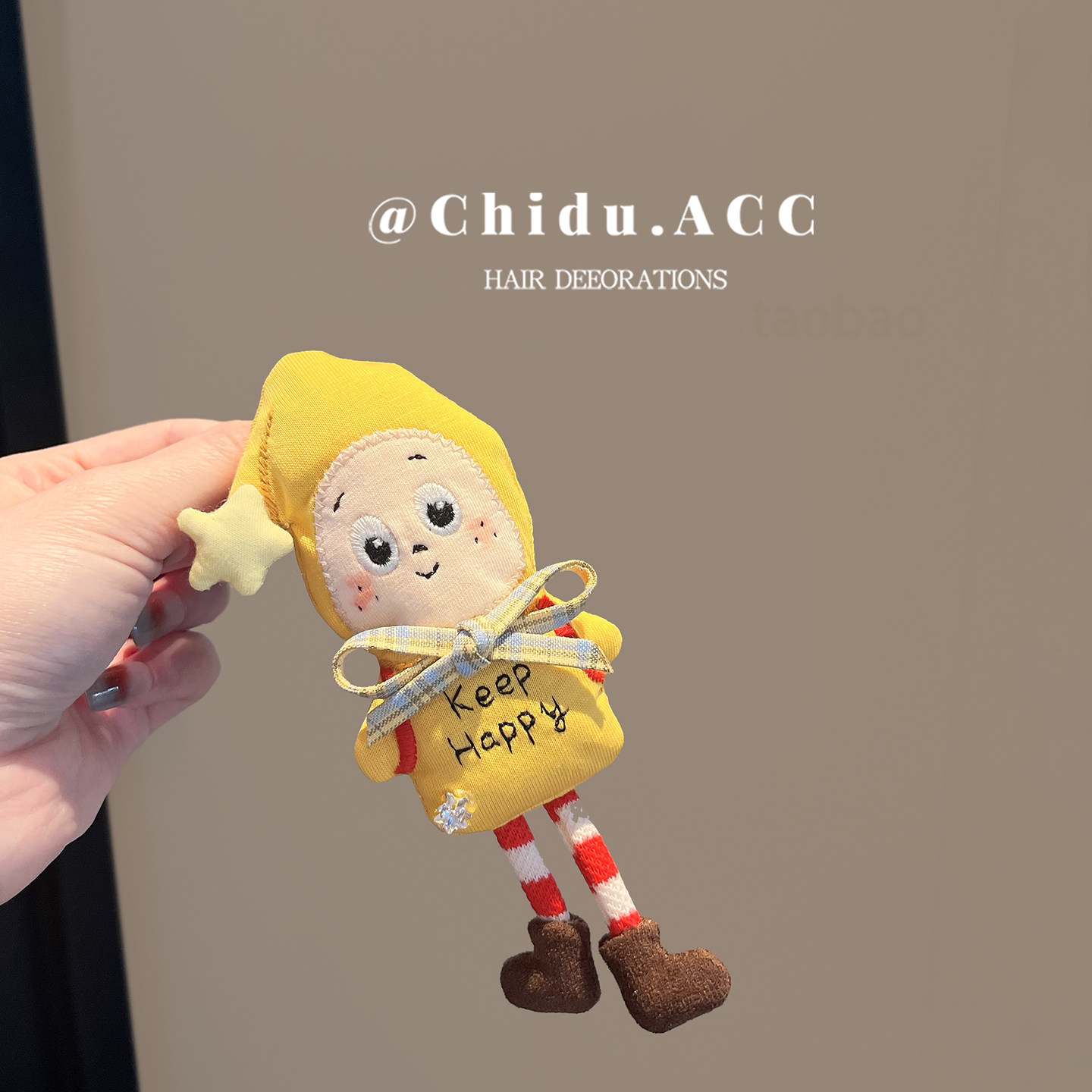 童趣黄色娃娃发夹 软萌立体布艺星星夹 甜美可爱少女感刘海夹发饰