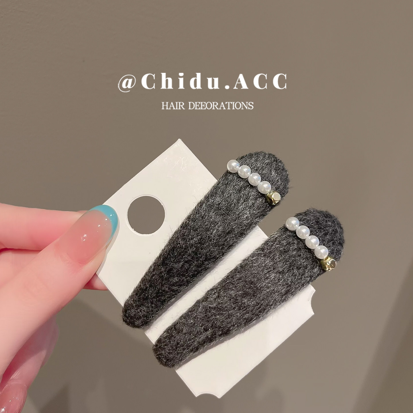 墙推！毛呢优雅复古赫本风珍珠侧边夹子法式简约温柔清新BB夹头饰图片