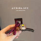 高级感醋酸大号抓夹女格纹蝴蝶结球球小熊盘发鲨鱼夹子后脑勺头饰