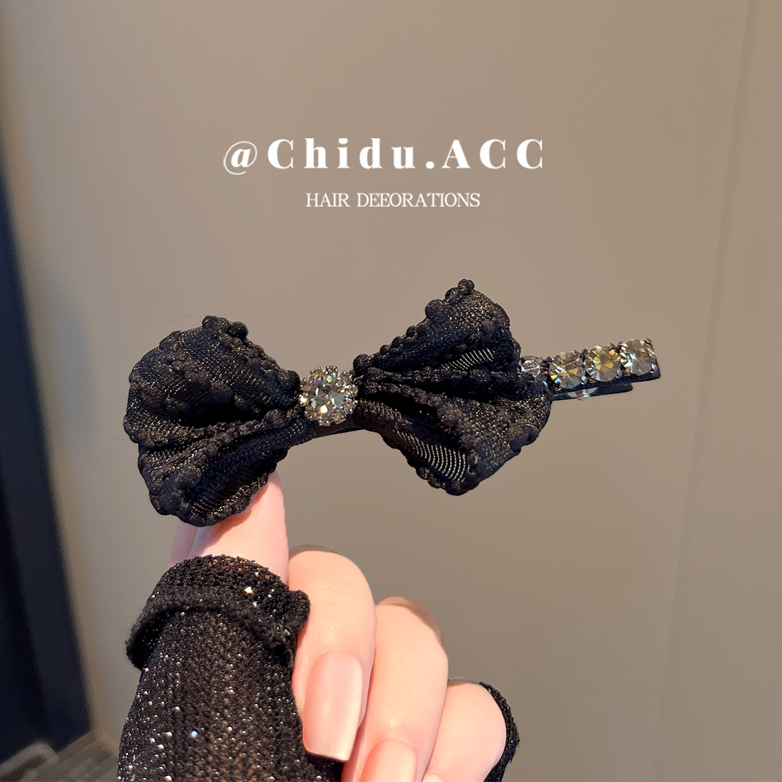2024年新款小香风蝴蝶结鸭嘴夹边夹刘海夹黑色水钻公主头轻奢发夹