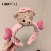 夏季 韩版 小熊可爱发箍女洗脸2024年新款 毛绒头箍不勒头压发卡发带