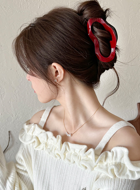 安可拉红色云朵抓夹女高级感2025新款大号发量多后脑勺盘发鲨鱼夹