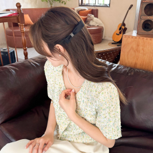 法式简约黑色气质发夹女高级感侧边一字夹弹簧夹后脑勺半扎发头饰