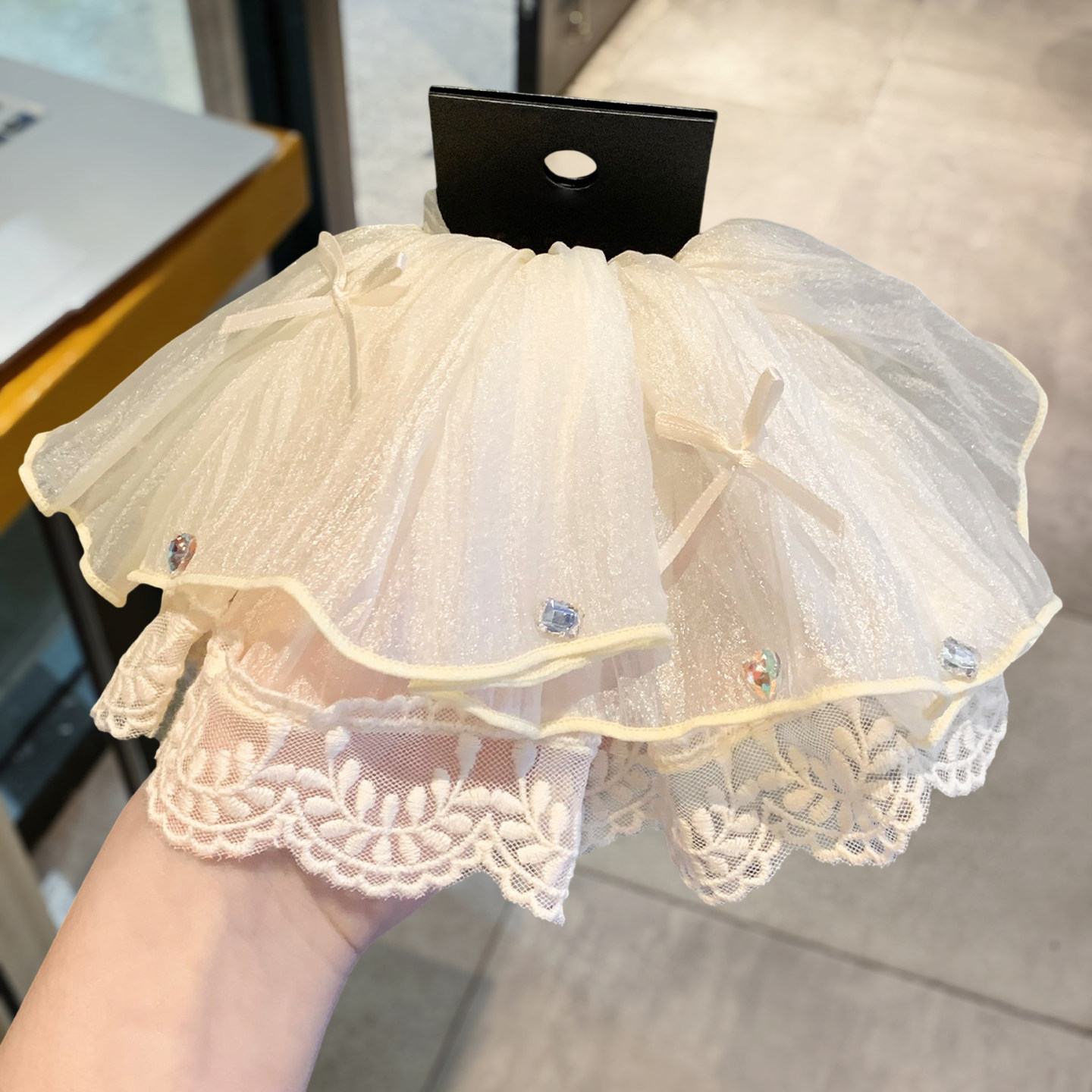 韩系温柔蕾丝网纱裙摆抓夹水钻蝴蝶结马尾夹高级感气质后脑勺发夹