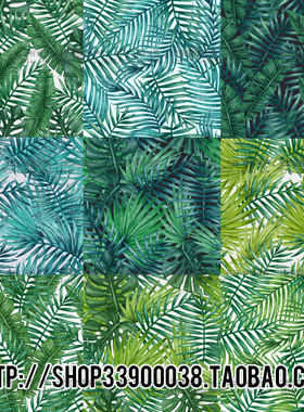 EPS矢量 绿色彩绘热带雨林棕榈叶芭蕉叶无缝图案背景矢量设计素材