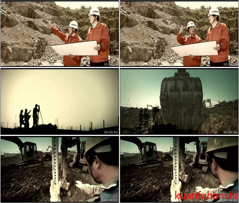 工人施工勘探挖掘机挖土高清实拍视频素材