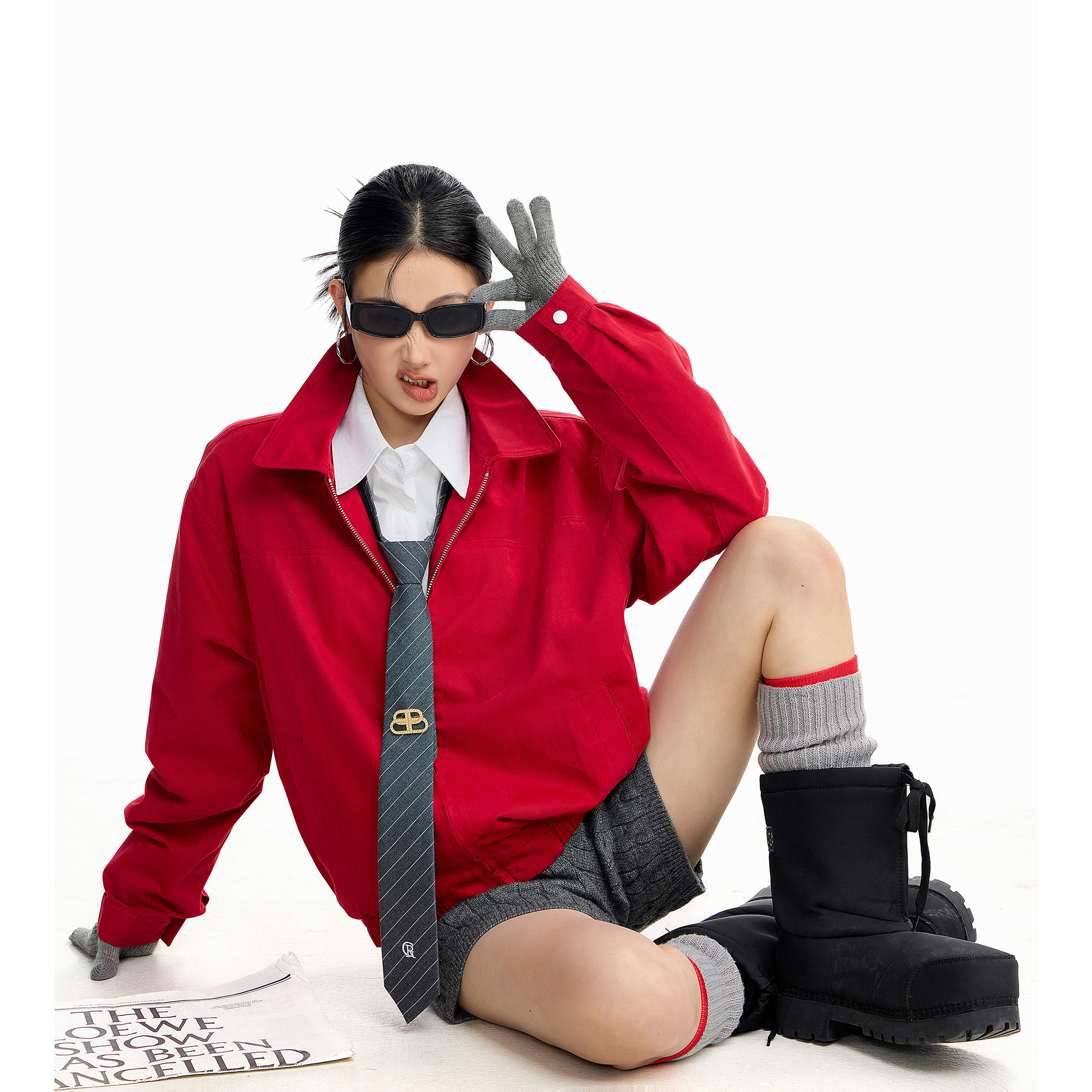 Ich Mode American Style Red Jacket for Women 2025 New Spring and Autum Loose Popular Harrington Jacket Top