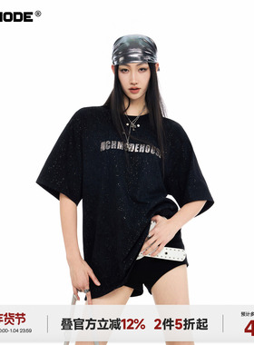 ICH MODE【1/4 官方叠加2件5折起】美式复古亮片印花短袖T恤女春