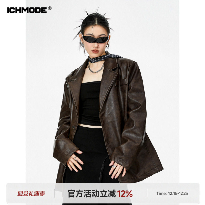 美式美拉德皮衣外套女西装夹克