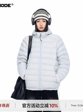ICHMODE 美式90白鸭绒连帽排骨羽绒服女冬季保暖防风轻薄羽绒外套