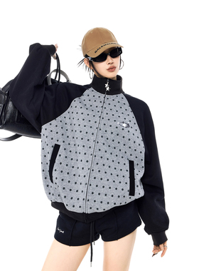 ICH MODE【1/4 官方叠加2件5折起】美式立领外套春季波点开衫卫衣