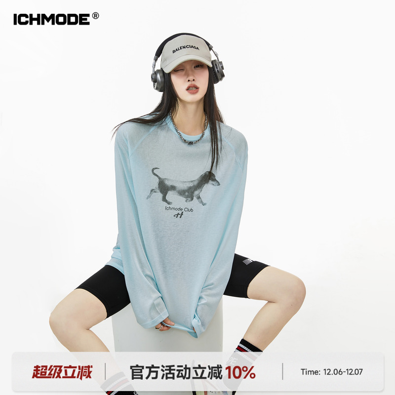 美式长袖T恤女夏罩衫薄纱上衣