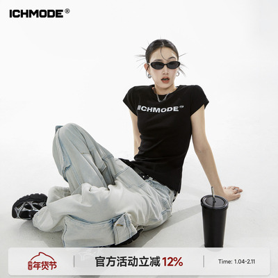 美式修身短袖T恤女印花上衣