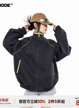 ICHMODE 美式哈苏线运动外套女2026春季新款宽松开衫卫衣拉链上衣
