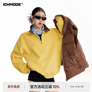 新款 ICH 立领polo黄色卫衣女春季 美式 宽松半拉链外套上衣 MODE