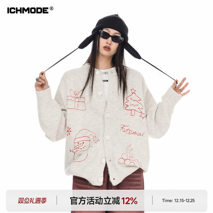 ICH MODE 美式复古圣诞针织毛衣开衫女2026新款春季休闲毛衣外套