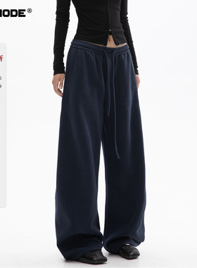 ICHMODE 美式复古运动裤卫裤女春季新款加绒宽松直筒阔腿裤休闲裤