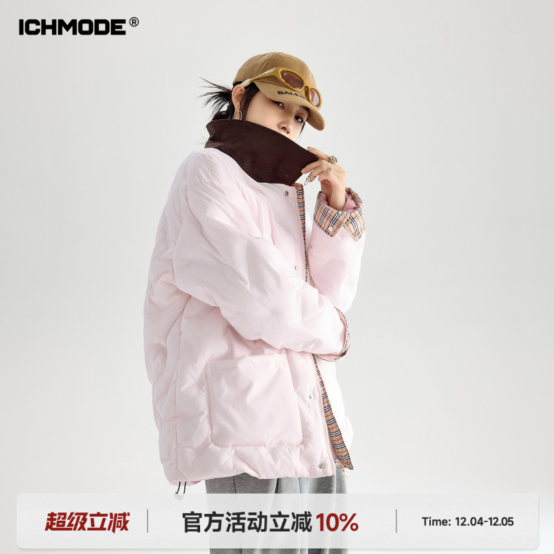 美式复古轻薄粉色夹棉棉服女