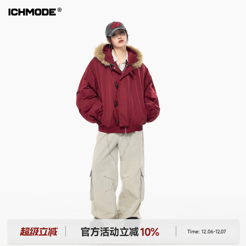 美式毛领保暖连帽棉服女新款