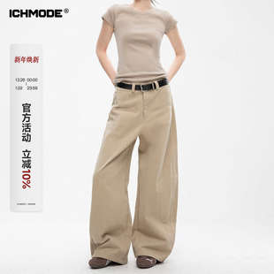 设计感休闲裤 美式 女夏季 宽松bf直筒裤 ICH 高腰复古阔腿长裤 MODE