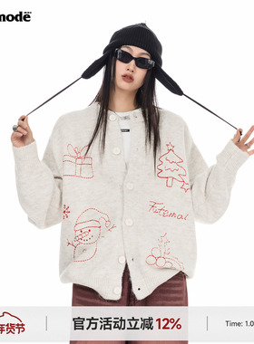 ICH MODE 美式复古圣诞针织毛衣开衫女2026新款春季休闲毛衣外套