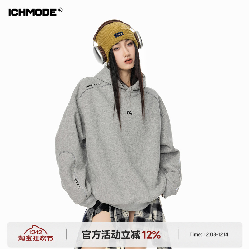 ICH MODE 美式复古宽松连帽卫衣女新款春季宽松运动上衣帽衫外套