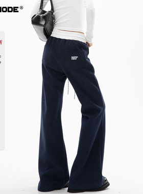 ICH MODE 美式微喇运动裤卫裤女春季直筒阔腿裤休闲加绒裤子慵懒