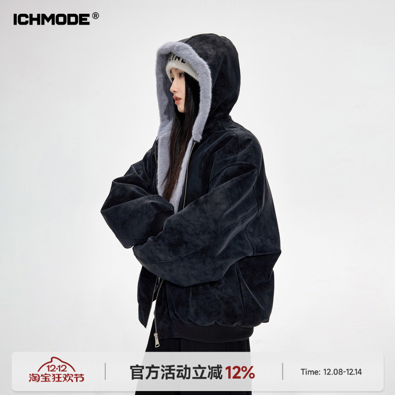 美式复古毛领连帽棉服女冬棉衣