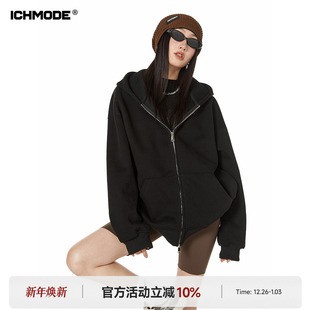 重磅420G纯色复古连帽卫衣潮牌宽松休闲开衫 美式 外套女 MODE ICH