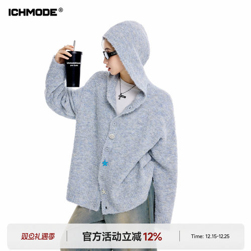 美式连帽针织开衫女毛衣新款