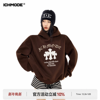 美式刺绣连帽休闲卫衣女帽衫