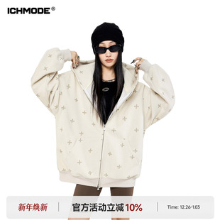 开衫 哥特风十字连帽红色加绒卫衣外套女春季 上衣 明星同款 ICHMODE