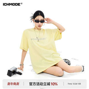 MODE 夏季 美式 T恤女2026新款 百搭休闲t宽松上衣 复古珍珠短袖 ICH