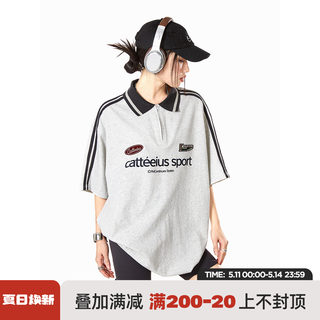 ICH MODE 包文婧同款270G美式Polo领短袖t恤女设计感2024夏季上衣