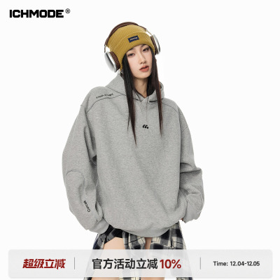 ICH MODE 美式复古宽松连帽卫衣女新款秋冬宽松运动上衣帽衫外套