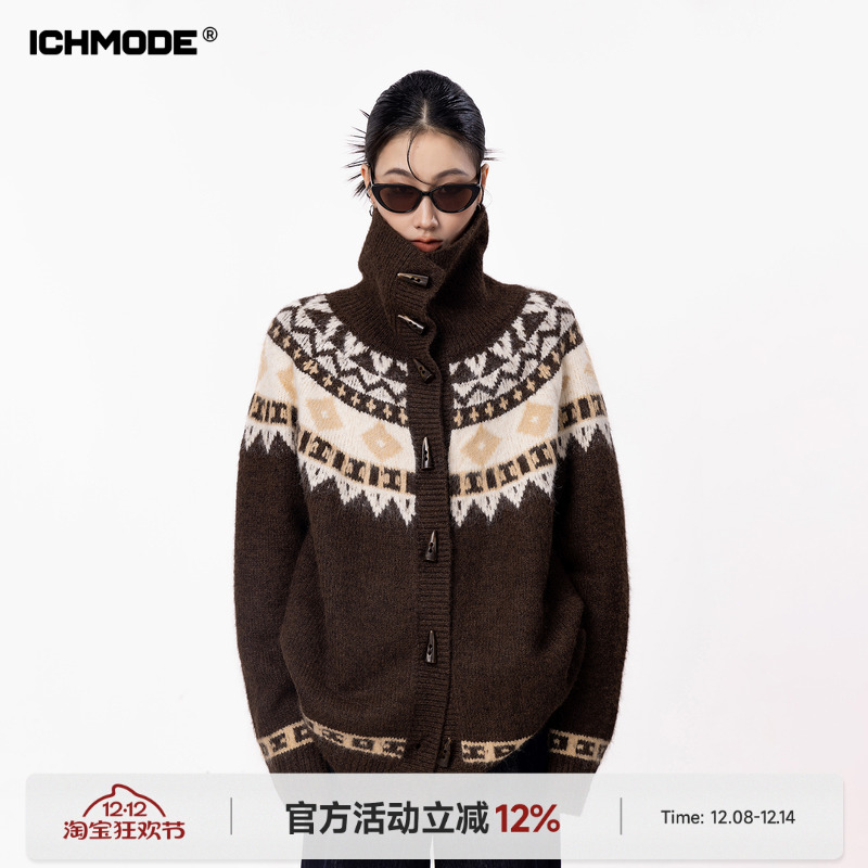 美式费尔岛针织开衫女毛衣外套