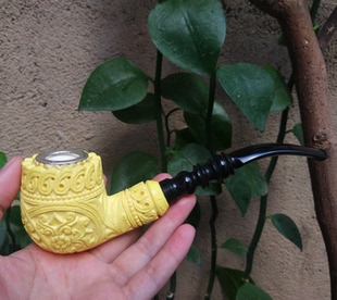 土耳其REIS天然原块海泡石手工大师烟斗精雕花篮斗口银圈3MM烟道