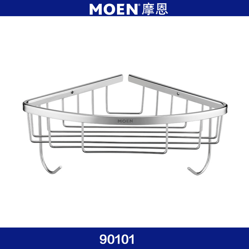 MOEN摩恩全铜镀铬卫生间五金挂件单层角篮转角置物架带挂钩90101