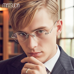 日本MATSUDA松田眼镜框超轻纯钛无框时尚 复古金丝圆框眼镜架M5002
