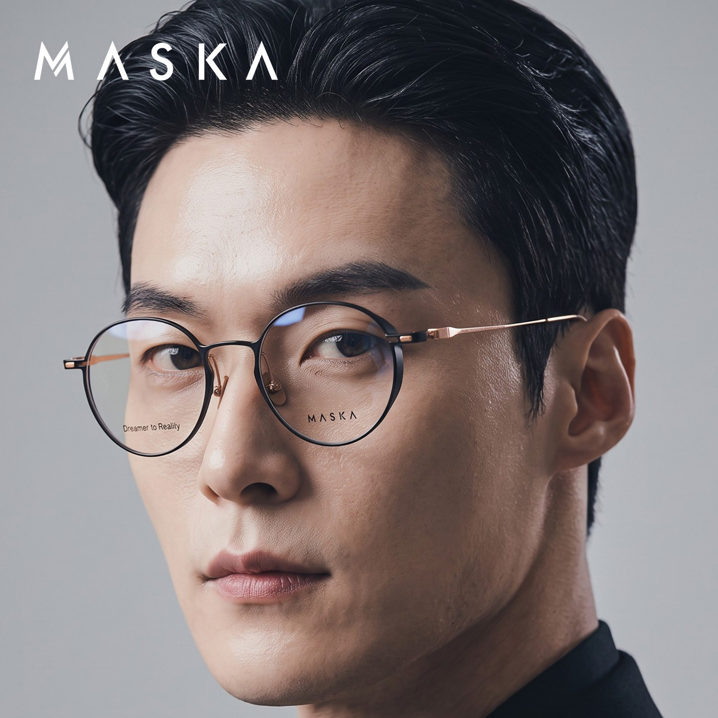 韩国MASKA眼镜框男女款纯钛铝合金超轻圆框大脸眼镜架CLOUD GREEN