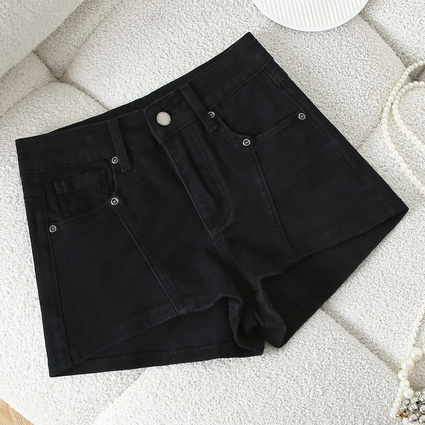 黑色高腰直筒牛仔裤女2026夏季新款微弹宽松耐磨简约显瘦拉链短裤