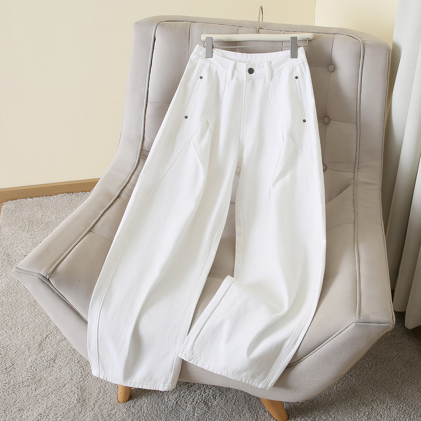 白色阔腿牛仔裤女2025年新款休闲设计镰刀裤宽松窄版直筒裤子女春,女装/女士精品,牛仔裤,淘宝优惠券,粉丝福利购,淘宝优惠卷