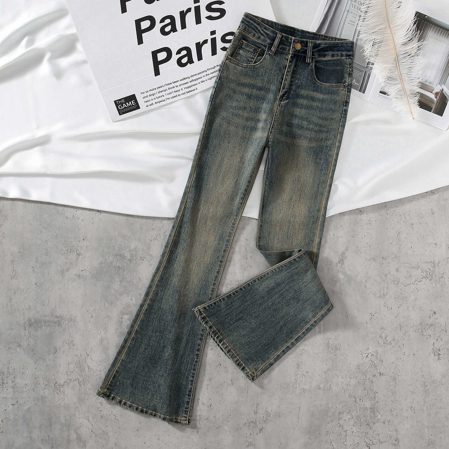 美式复古微喇牛仔裤女2025新款