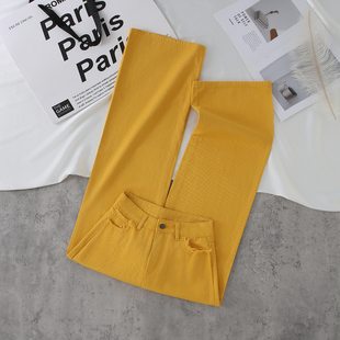 柠檬黄阔腿牛仔裤女2025秋冬新款高街多巴胺裤子设计感拖地直筒裤