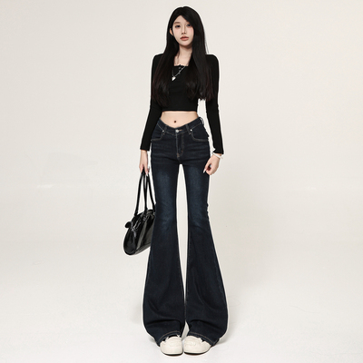 美式复古辣妹微喇牛仔裤女2025